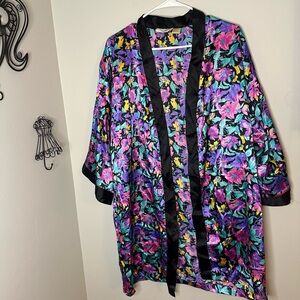 Victoria's Secret vtg Gold Label Black Floral Robe size Medium